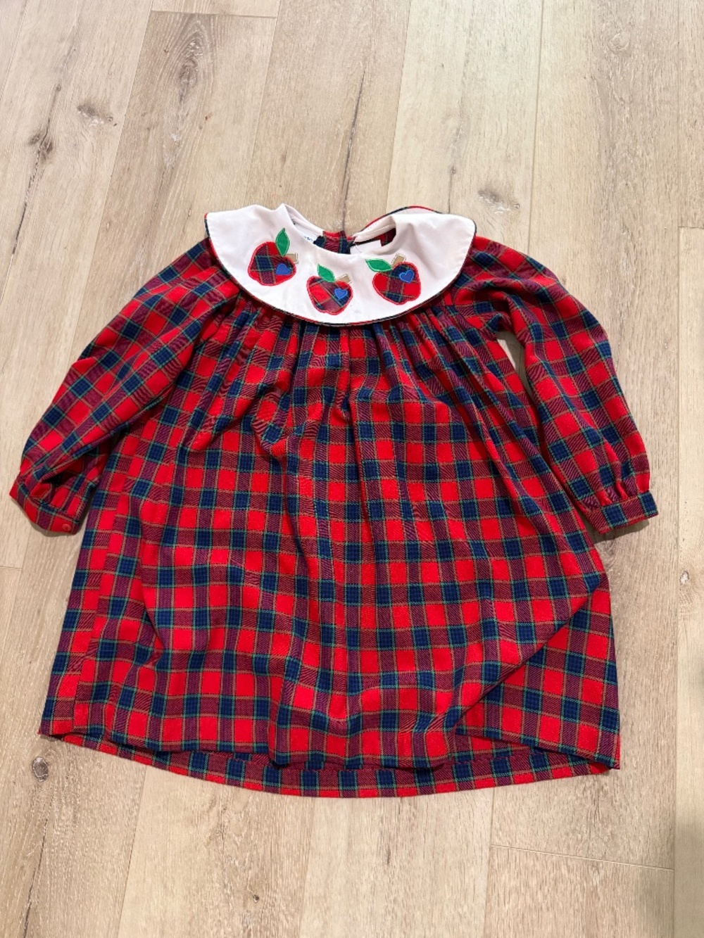 Samara dress with apples plaid white bib collar small 5